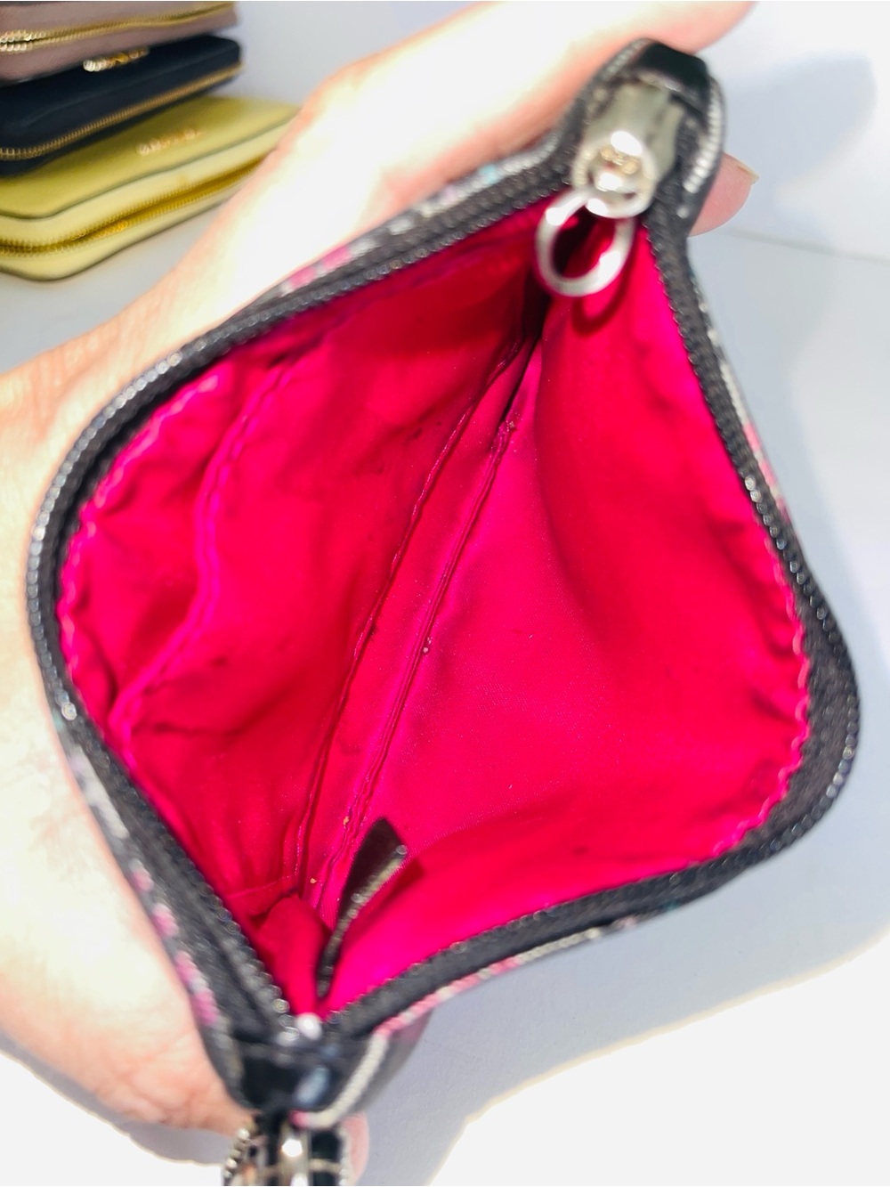 Coach Poppy Tartan Plaid Signature C Wristlet Pink Black Patent Silver Hardware - Picture 5 of 6